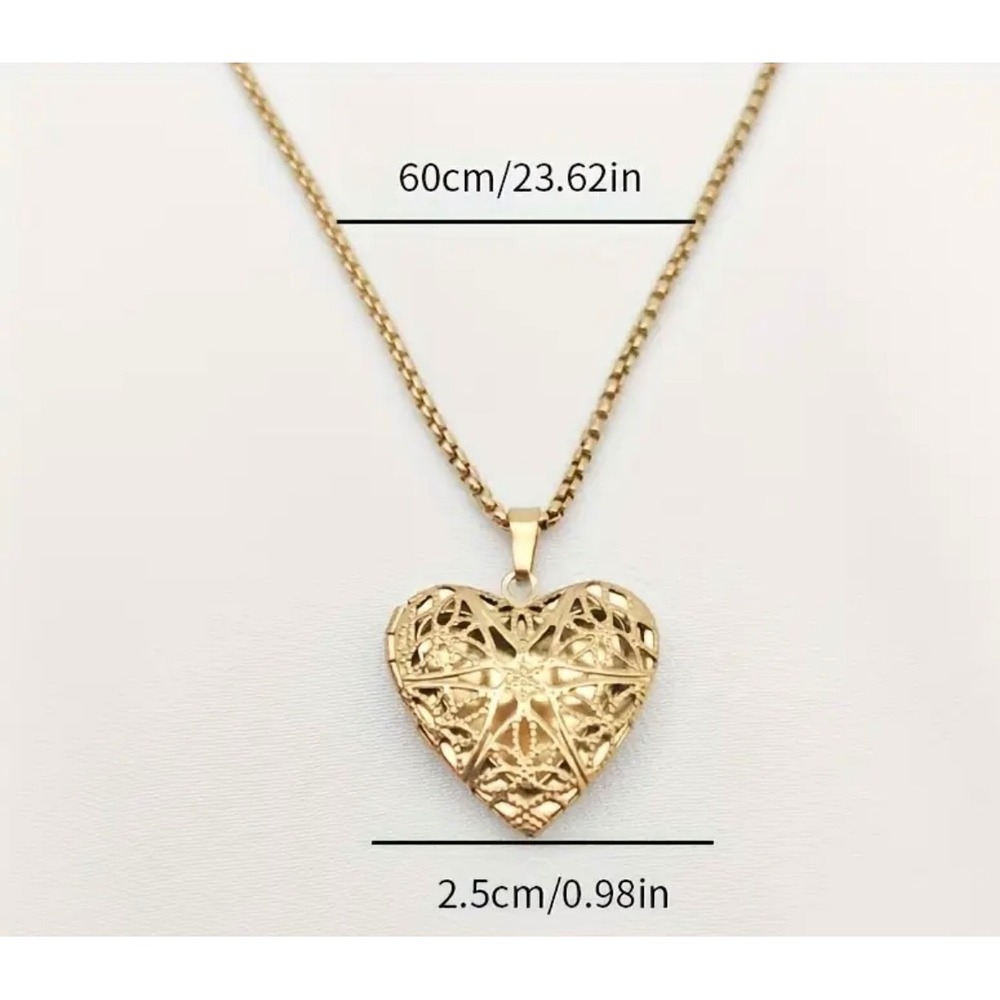 Gold Heart Locket Necklace Filigree Design For Women‎